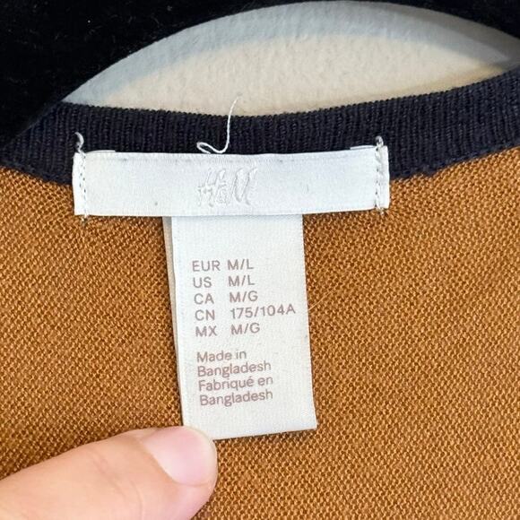 H&M Womens Brown Black Striped Lightweight Oversized Poncho Cardigan Sweater M/L - Picture 3 of 5